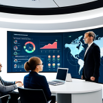 A diverse group of professional individuals, including executives, developers, and IT specialists, in a modern, well-lit meeting room. They are actively engaged in a discussion around a large, interactive display showing abstract cybersecurity data visualizations and secure network architecture diagrams. The atmosphere is collaborative and focused, emphasizing clear communication and problem-solving. All subjects are fully clothed in appropriate business attire, showcasing professional dress. The setting is clean and contemporary. This image embodies effective communication in cybersecurity. Safe for work, appropriate content, perfect anatomy, correct proportions, natural pose, well-formed hands, proper finger count, natural body proportions, high quality, professional photography.