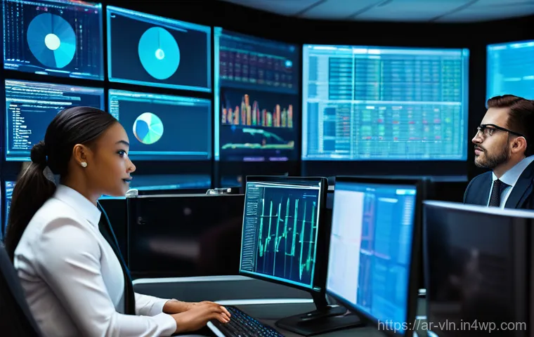 보안 취약점 대응 프로세스 설계 - "A diverse team of cybersecurity professionals, including men and women, diligently monitors multipl...