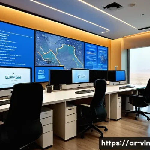 Home 32 정기적인 보안 취약점 점검의 중요성 - A modern cybersecurity operations center set in a sleek office with Arabic calligraphy art on the wa...